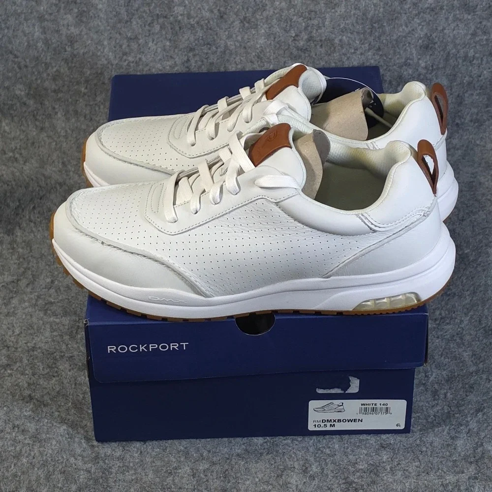Rockport Bowen Mens White Leather Sneakers Reebok DMX Technology size 7.5 NEW